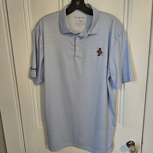 Grizzly Golf Men's Medium "Blue Striped It" Performance Polo Embroidered Bear